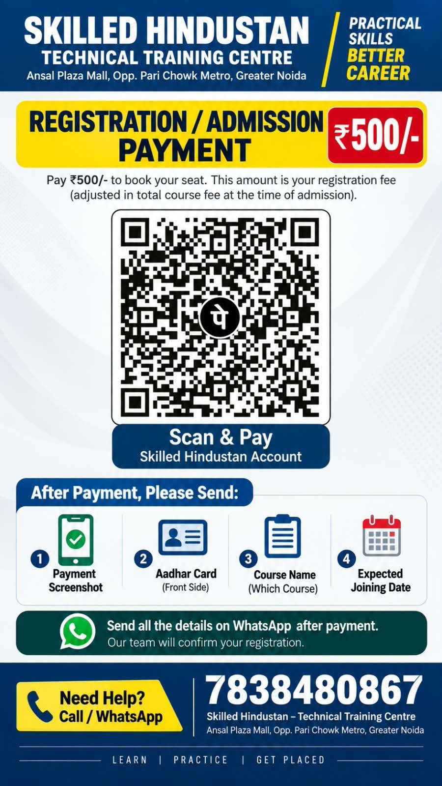 Skilled Hindustan Registration Admission Payment Poster